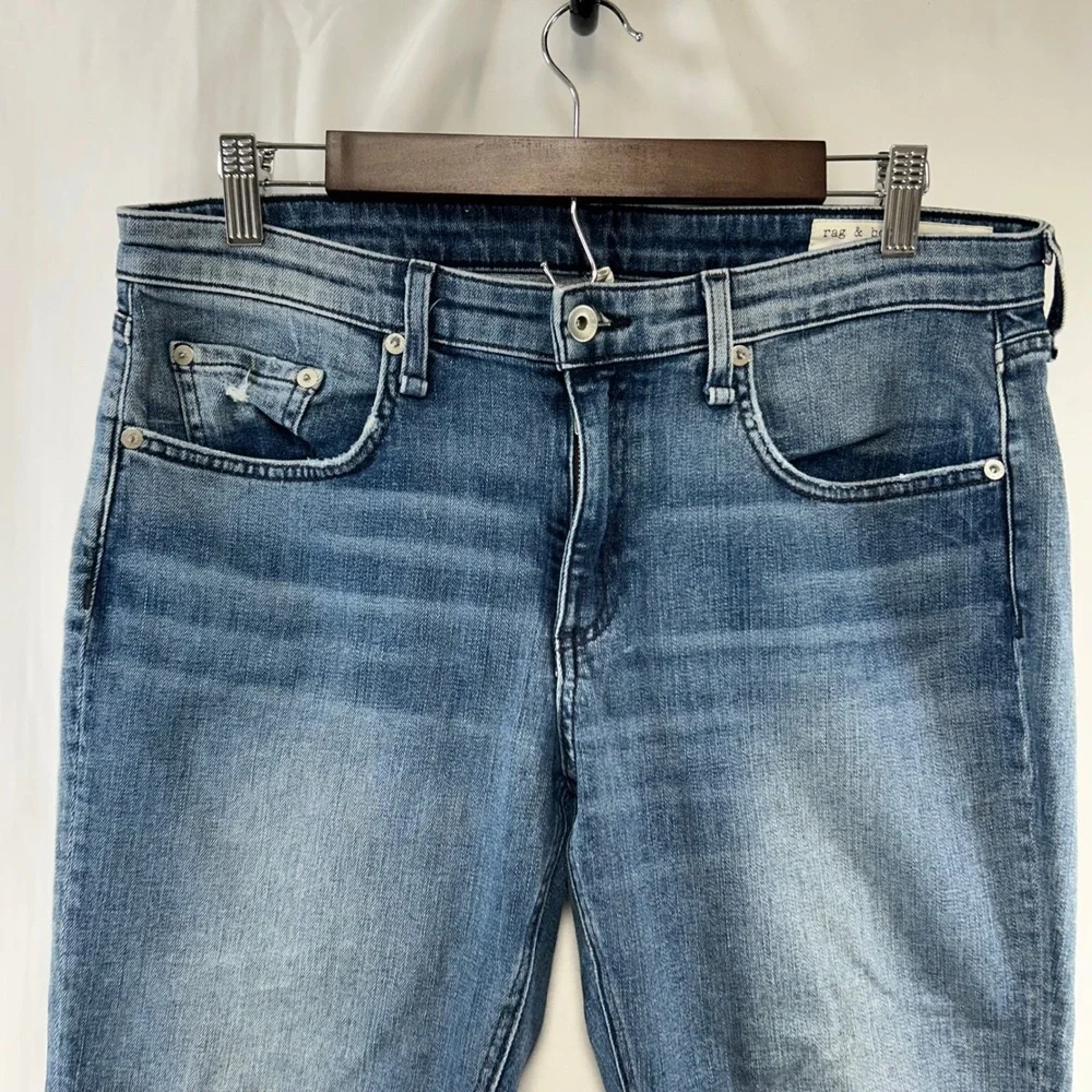 Rag & Bone Dre Slim Boyfriend Jeans Womens 30 Blue Distressed Low Rise